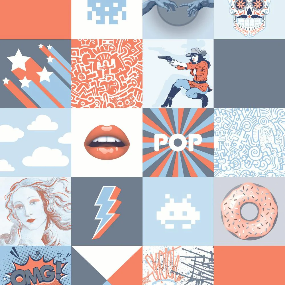 Pop Art Patchwork Blue Wallpaper
