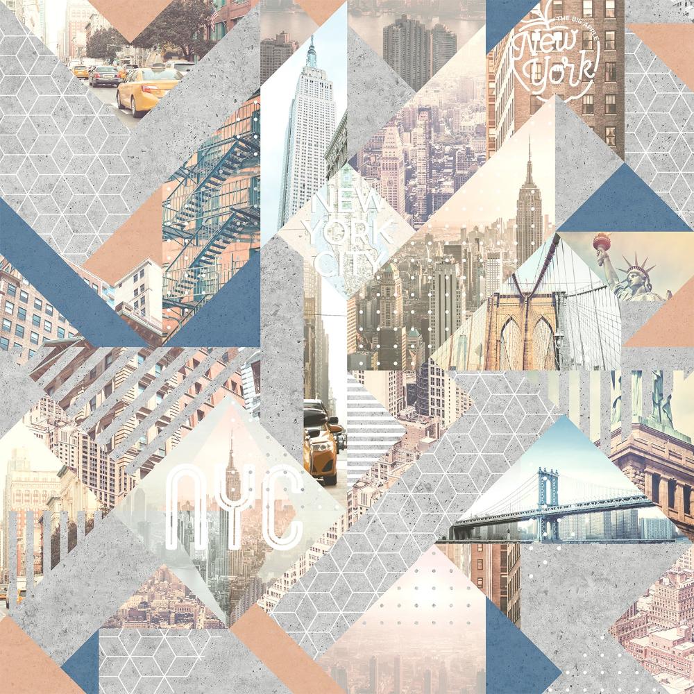 NYC Geo Collage Peach Wallpaper