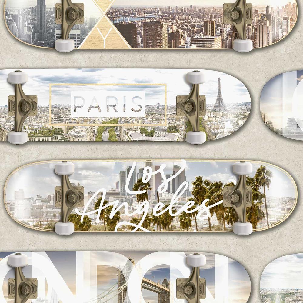 City Skate Beige Wallpaper