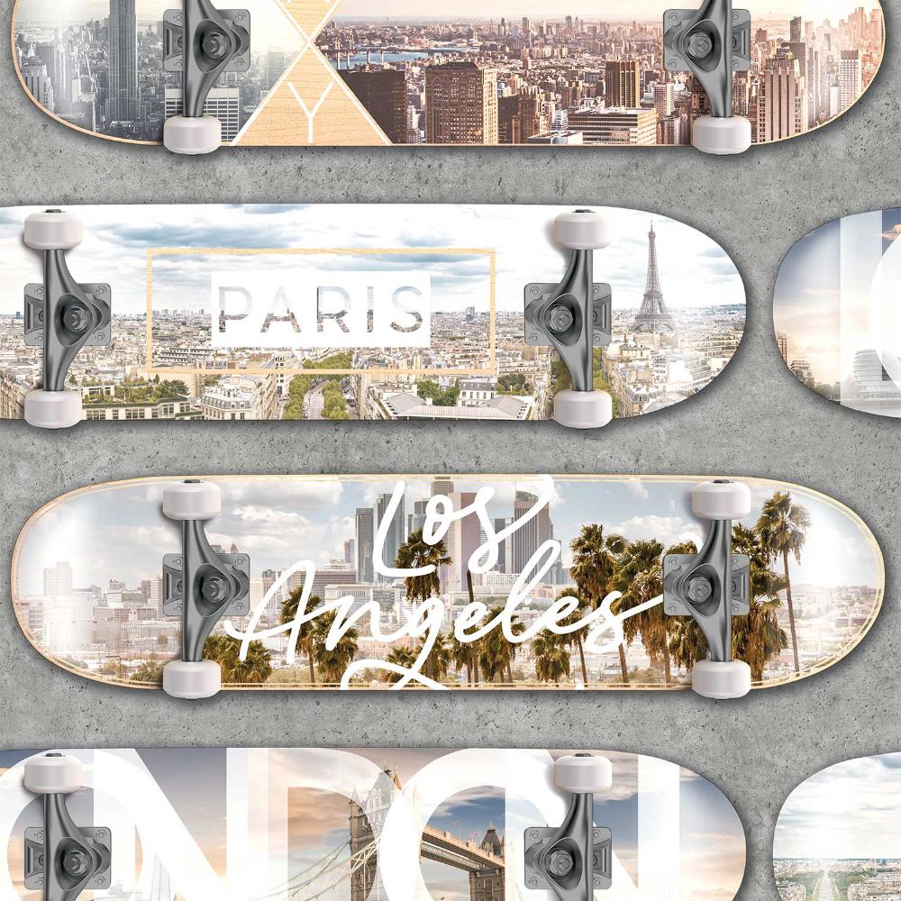 City Skate Grey Wallpaper