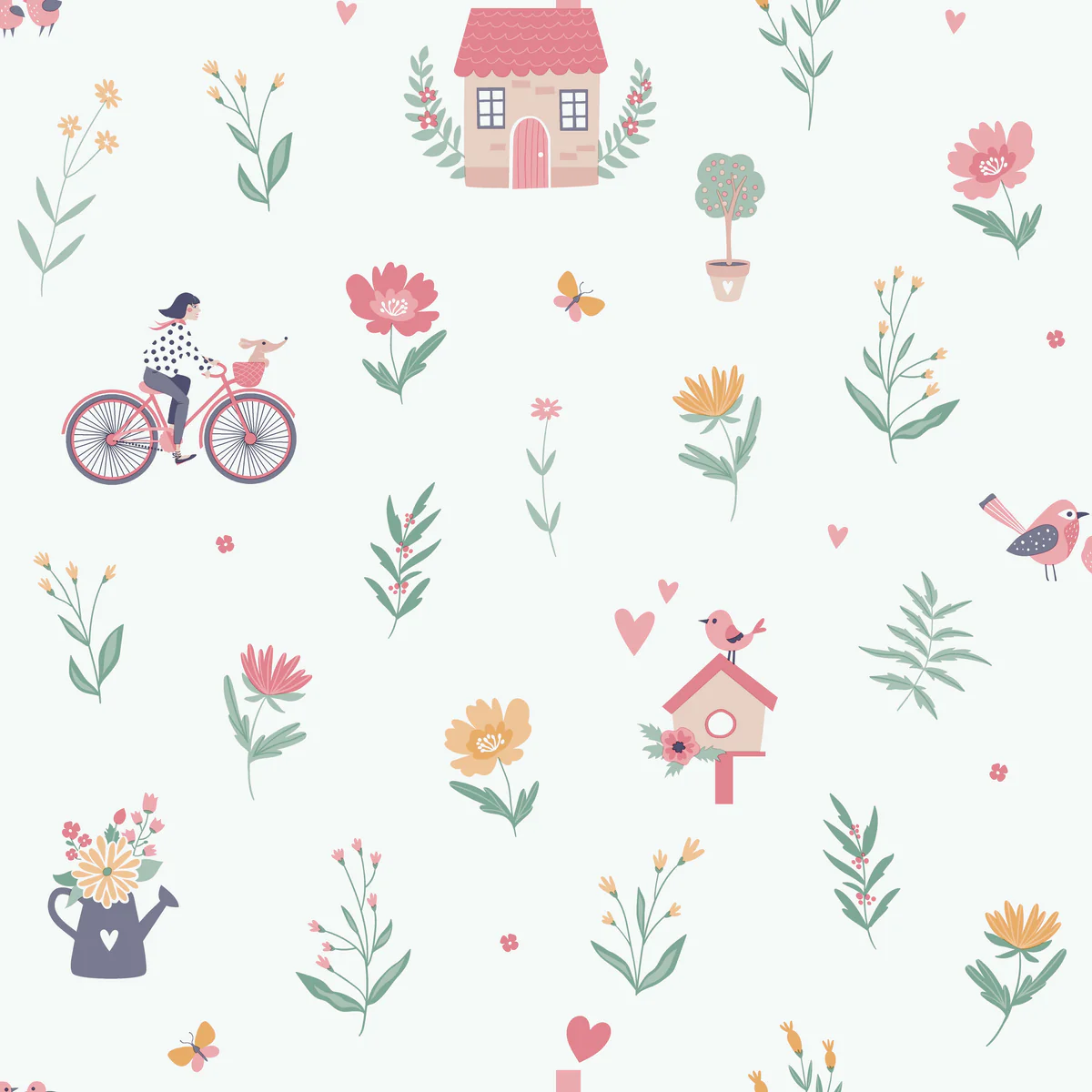 Cottage Song Green Wallpaper