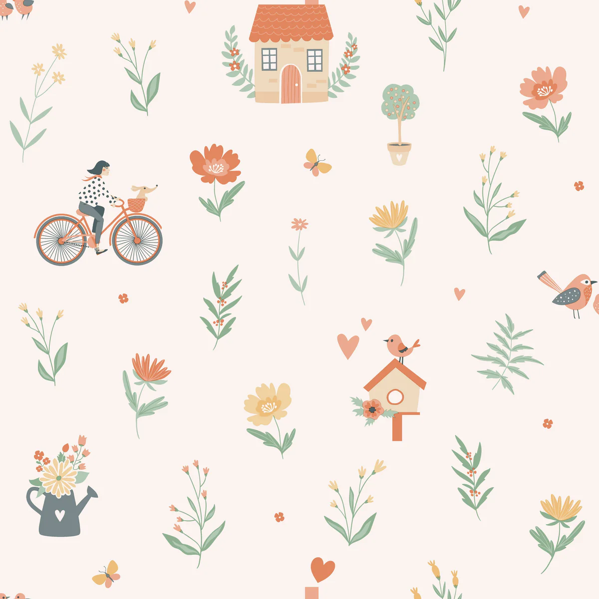Cottage Song Orange Wallpaper