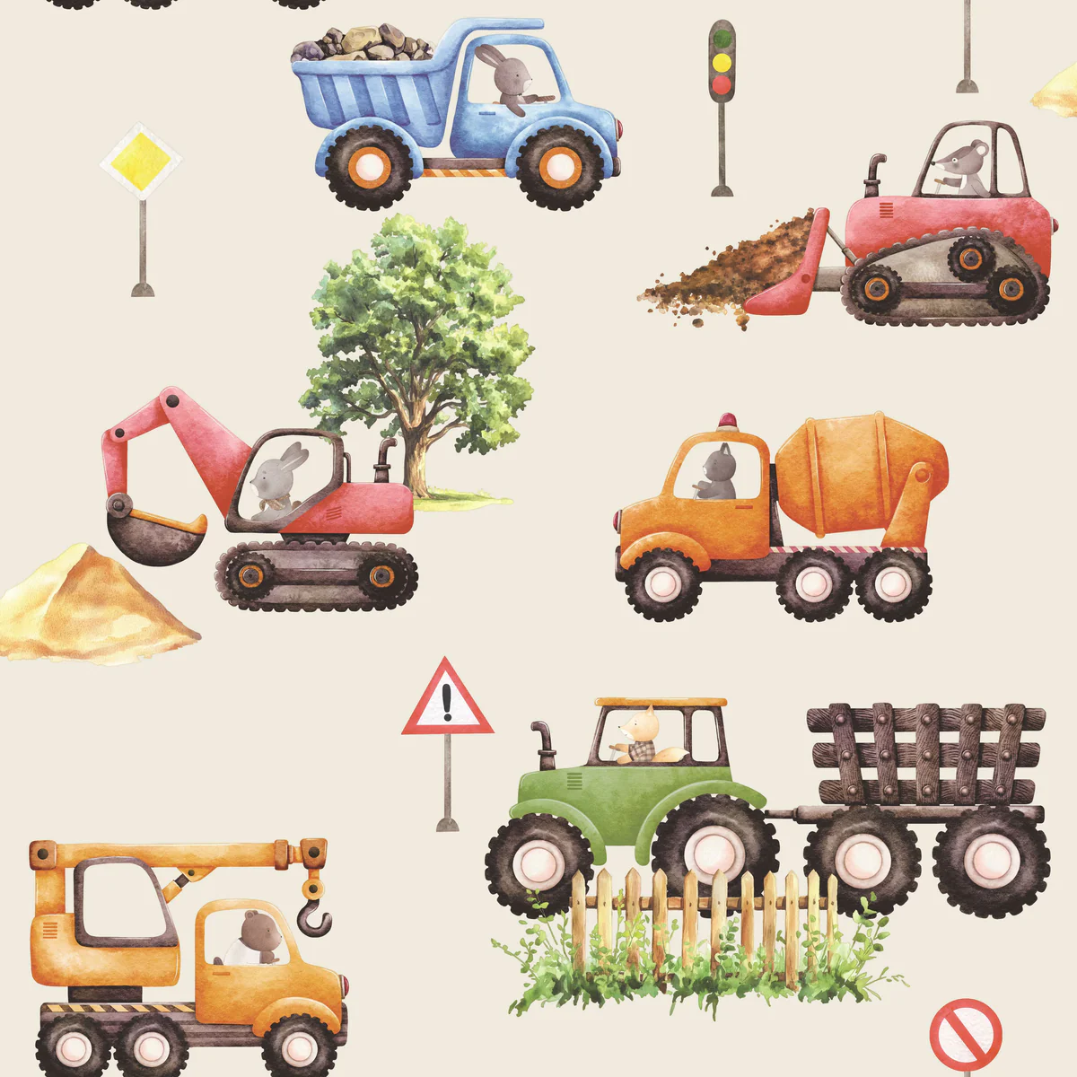 Little Builders Beige Wallpaper