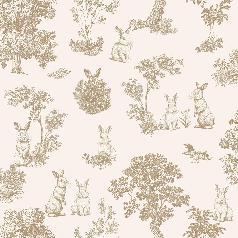 Cottontails Bunny Toile Beige Wallpaper