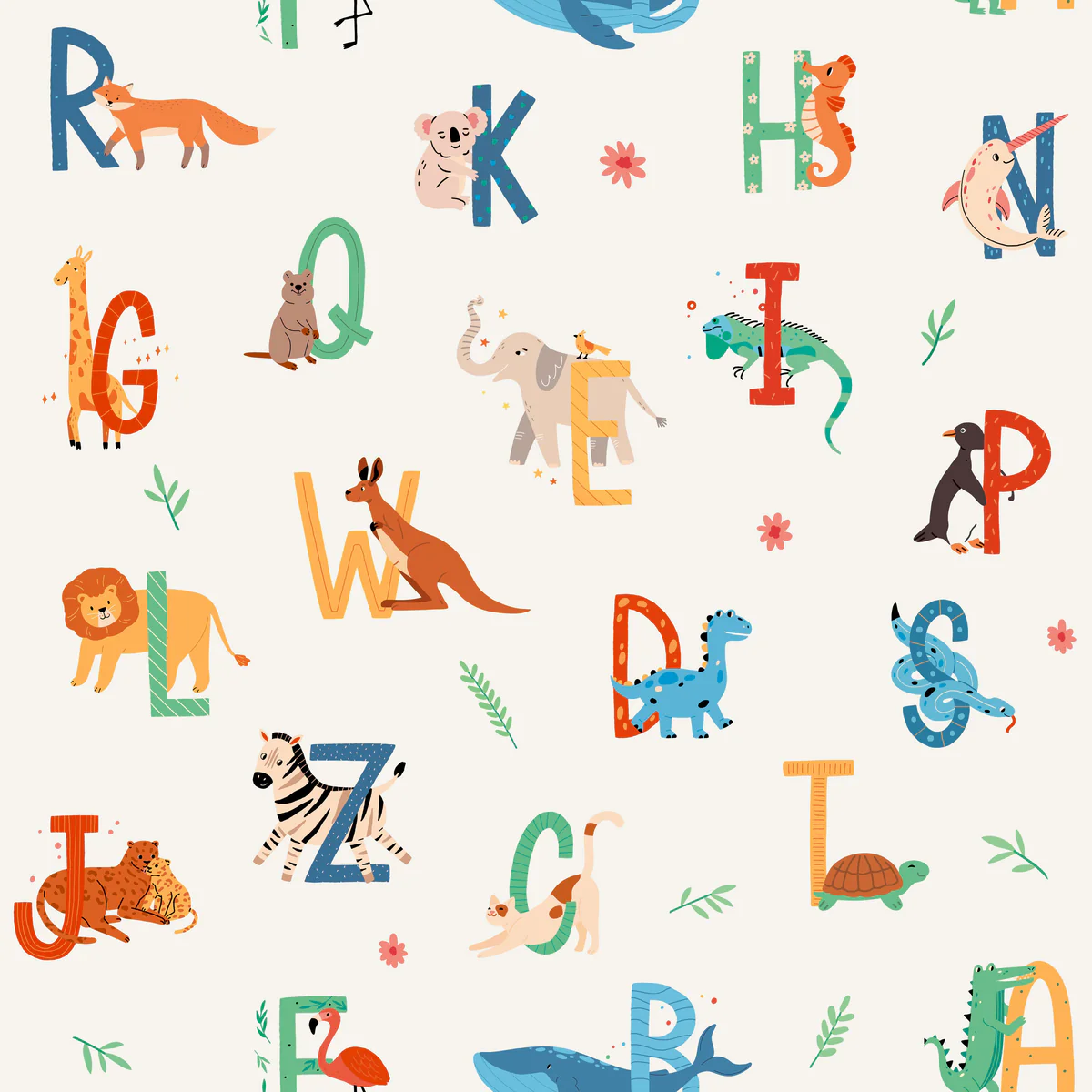 Animal Alphabet Multicolor Wallpaper