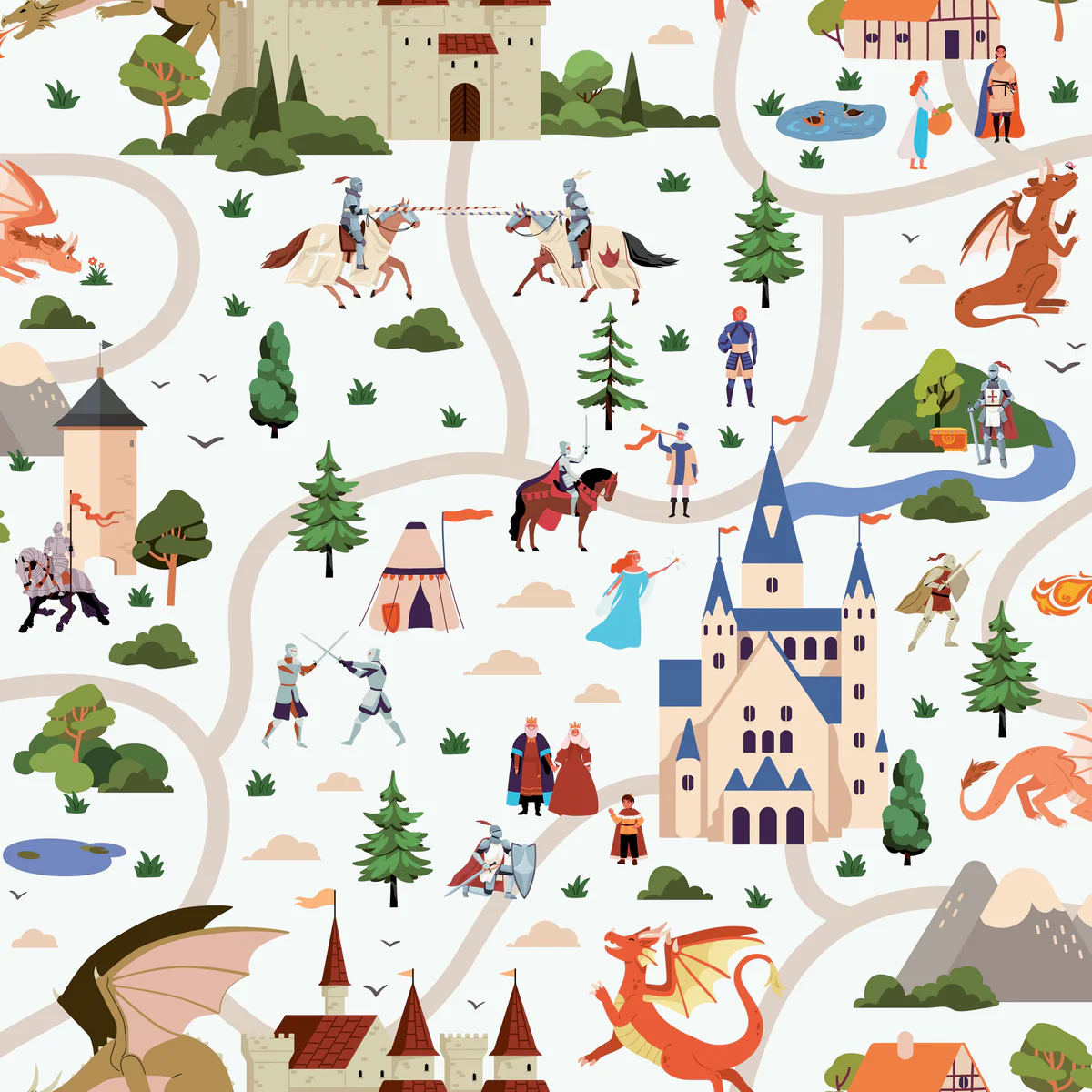 Knights Adventures Multicolor Wallpaper