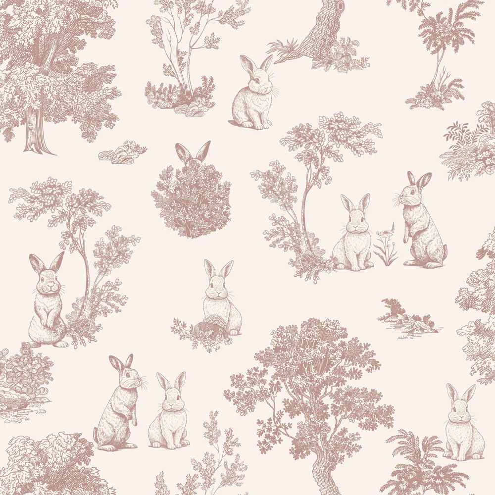 Cottontails Bunny Toile Red Wallpaper