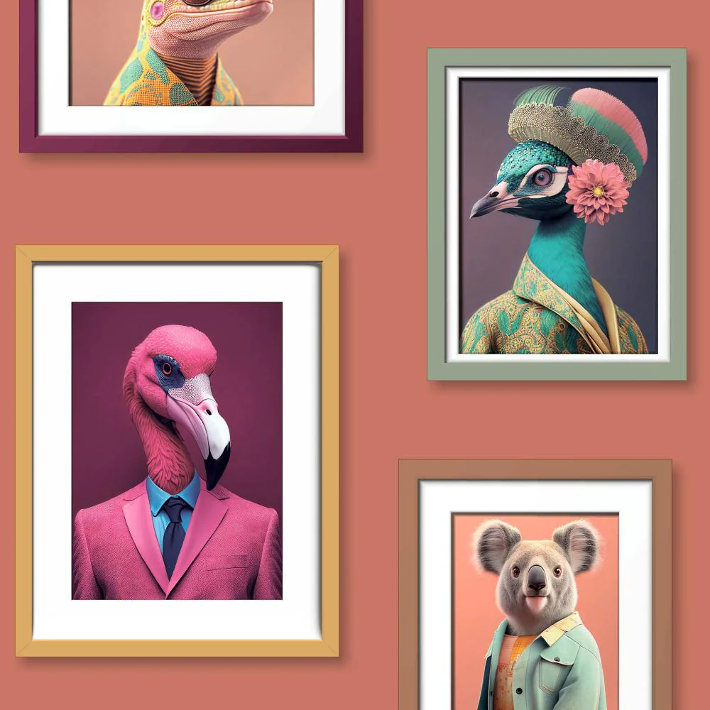 Funky Animal Portaits Orange Ground Wallpaper