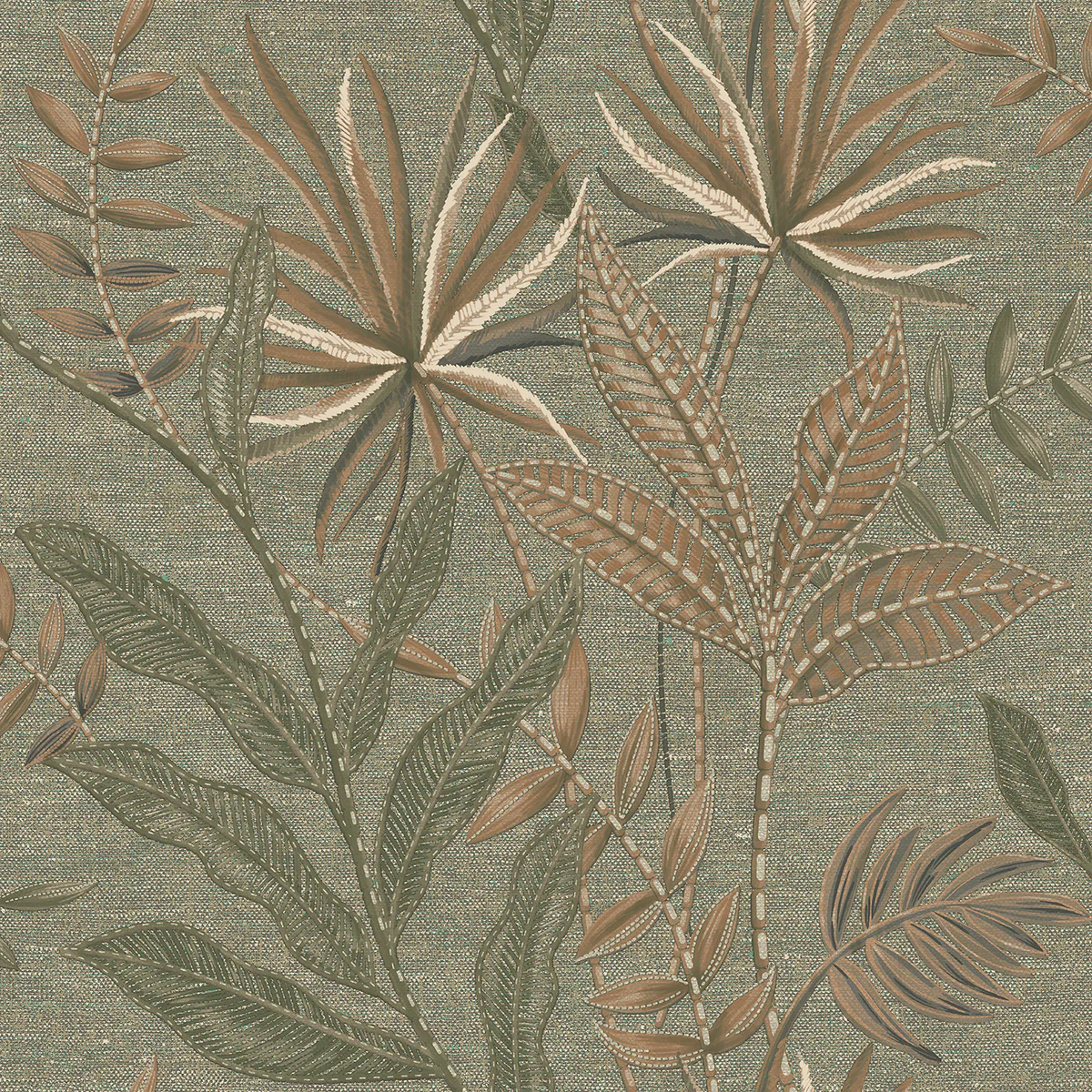 Stitched Savannah Oil Green Wallpaper