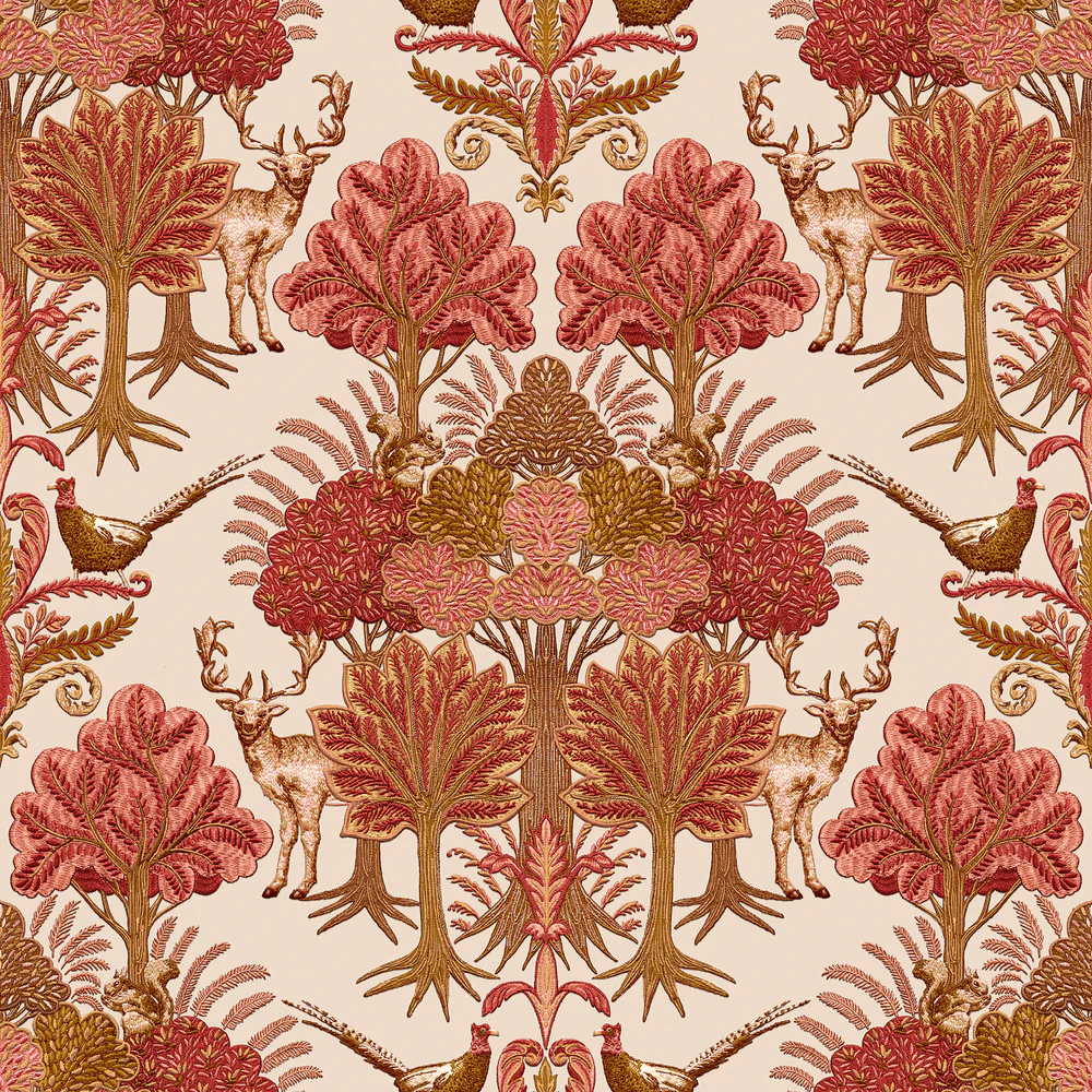 Woodland Tapestry Red Wallpaper