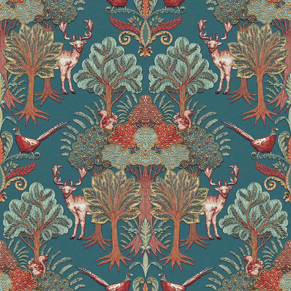 Woodland Tapestry Blue Wallpaper