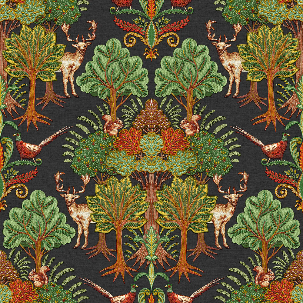 Woodland Tapestry Black Wallpaper