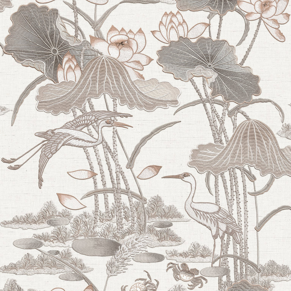 Lotus Pond Tapestry Gray Wallpaper