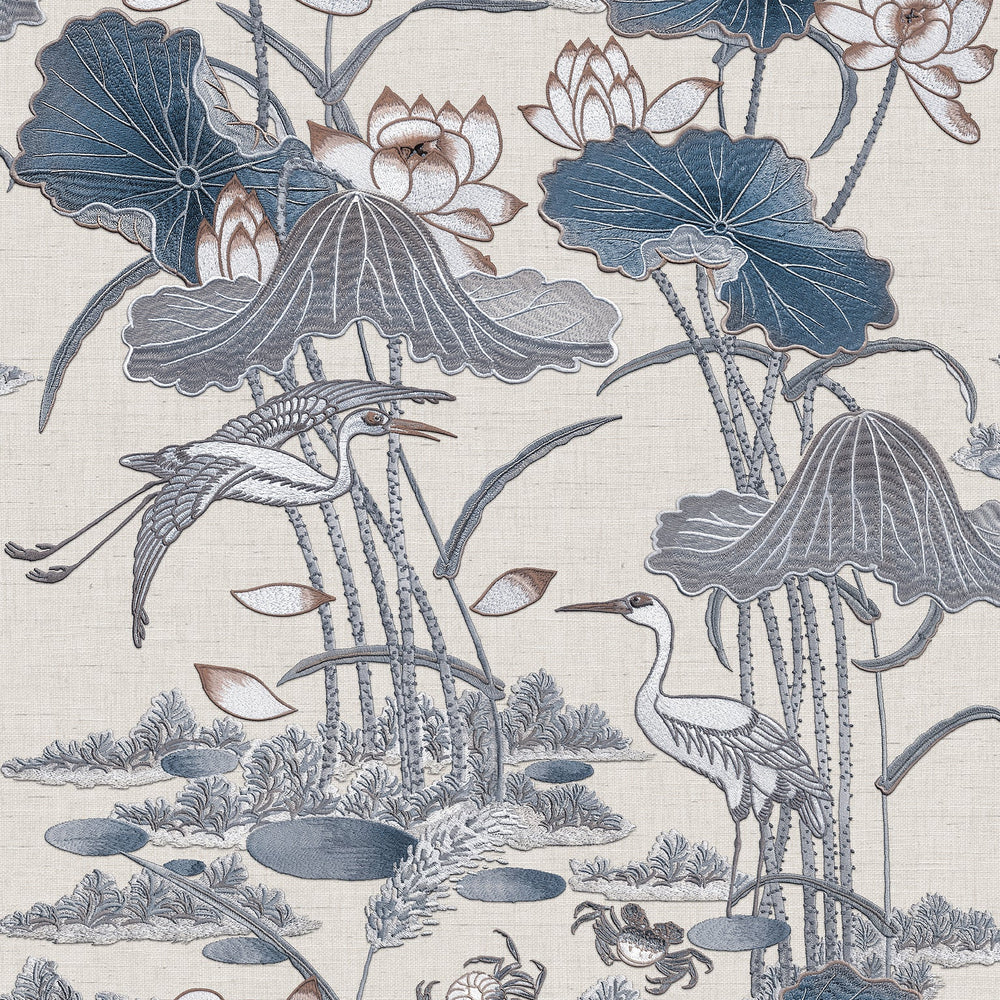 Lotus Pond Tapestry Blue Wallpaper