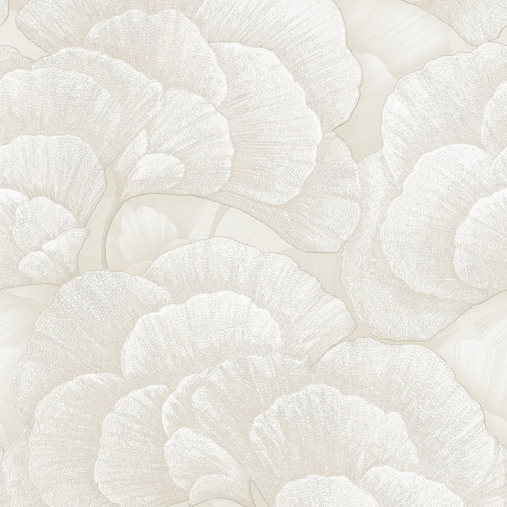 Embroidered Ginkgo White Wallpaper