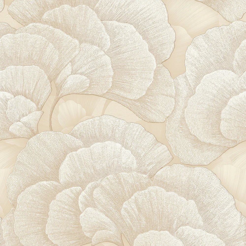 Embroidered Ginkgo Beige Wallpaper