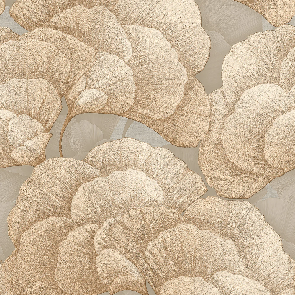 Embroidered Ginkgo Taupe Wallpaper