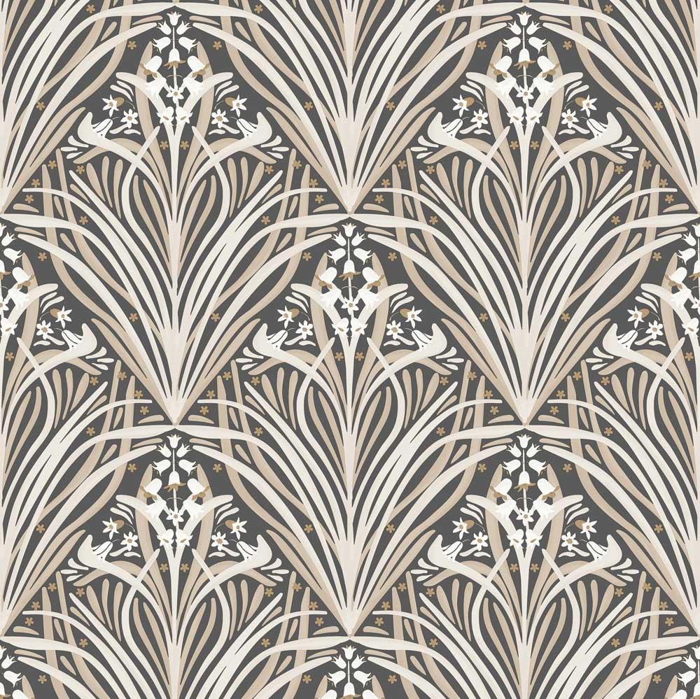 Victorian Bloom Black and Beige Wallpaper