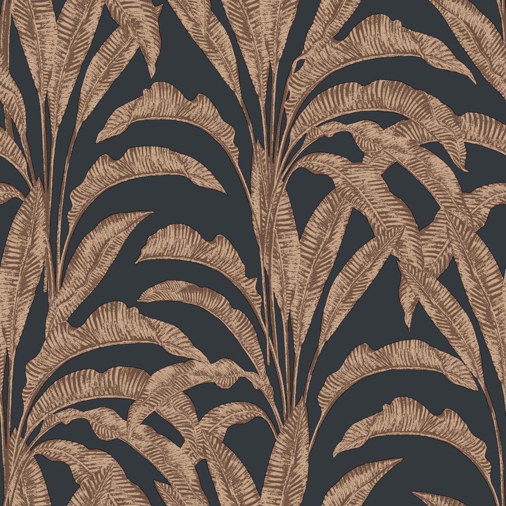 Luxe Tropical Palm Orange on Black Wallpaper
