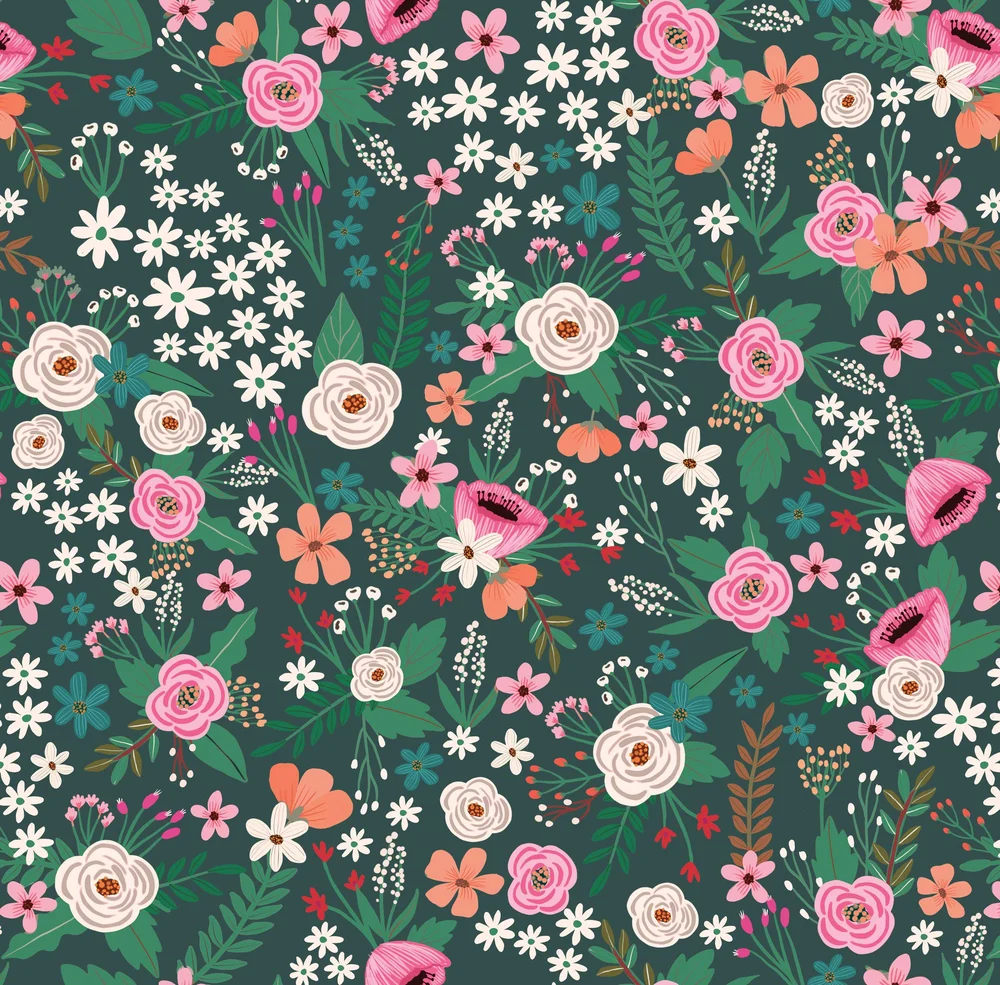 Sophie Floral Dark Green Peel & Stick Wallaper