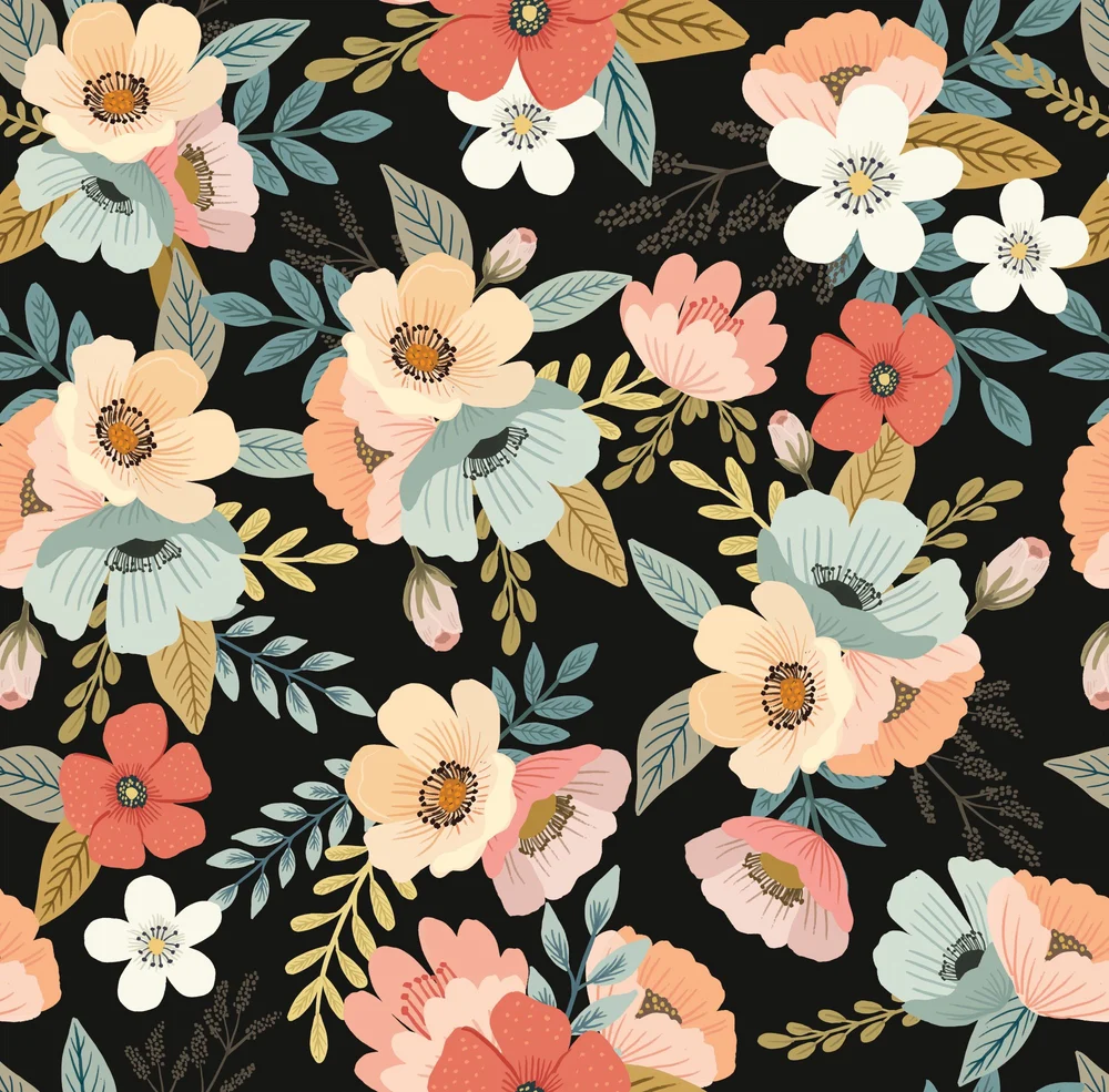 Forna Floral Black Peel & Stick Wallpaper