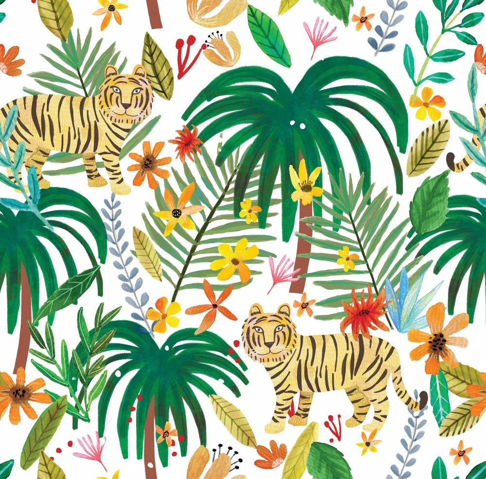 Jungle Jumboree White Peel & Stick Wallpaper