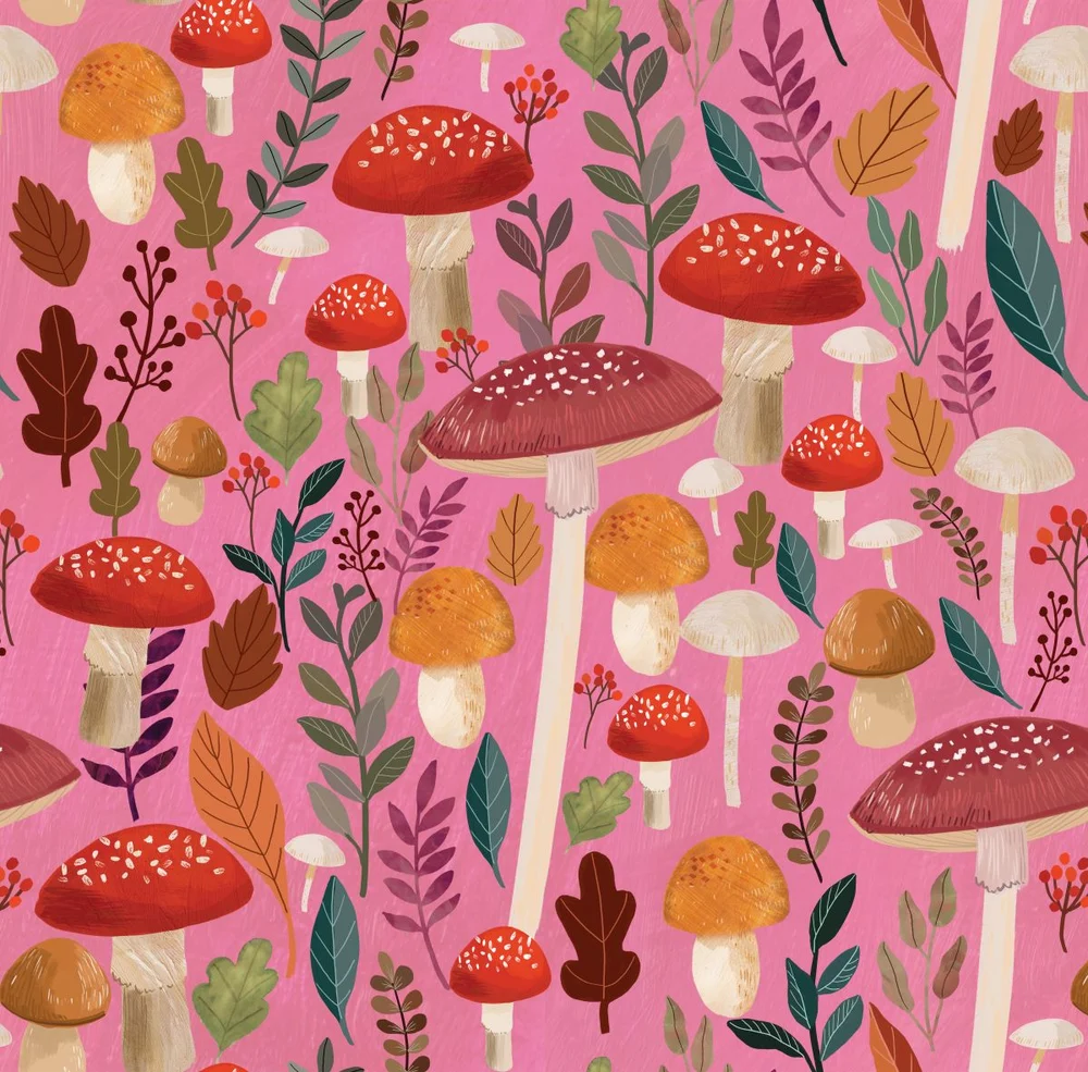 Mushroom Muse Pink Peel & Stick Wallpaper