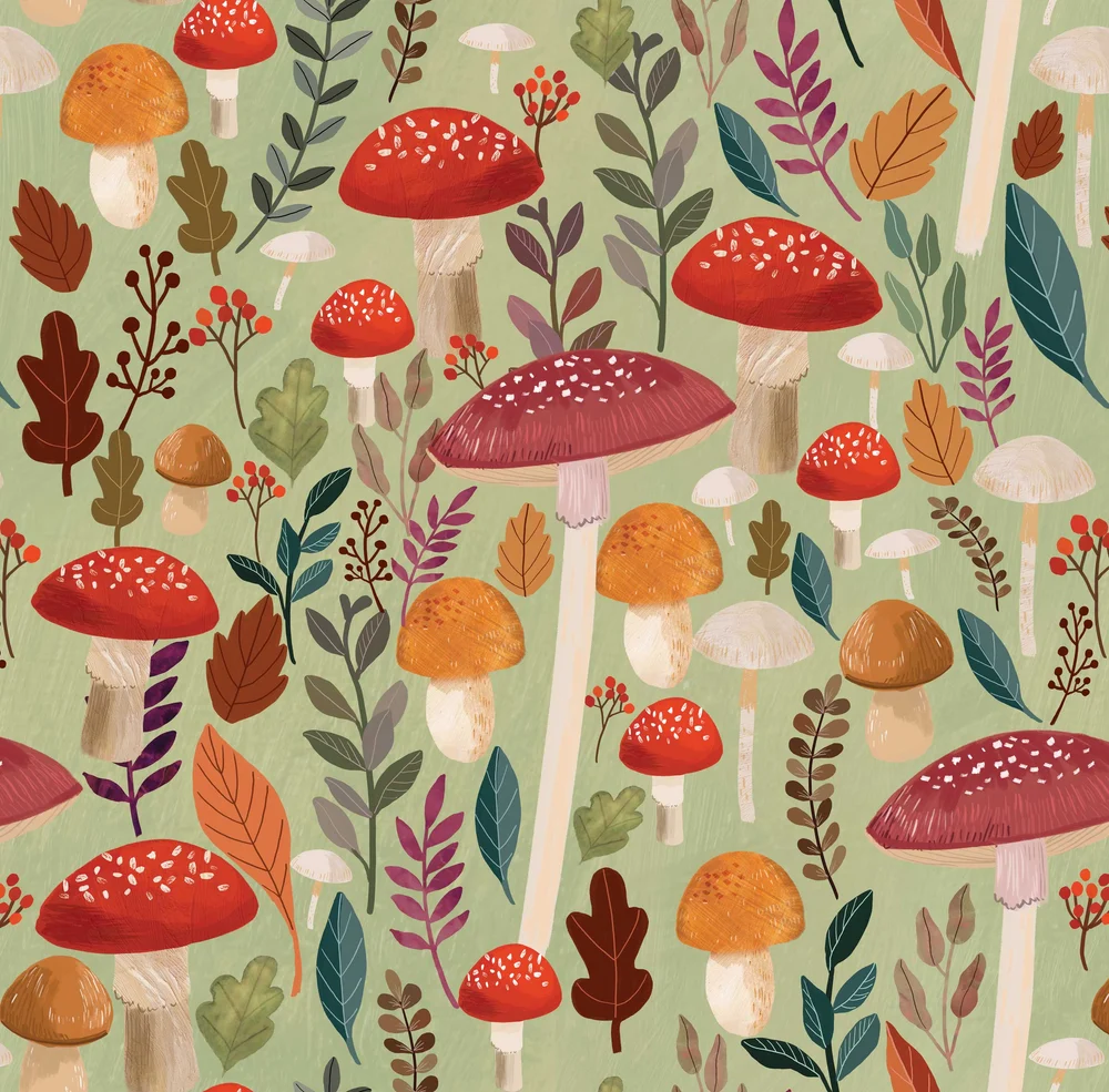 Mushroom Muse Green Peel & Stick Wallpaper