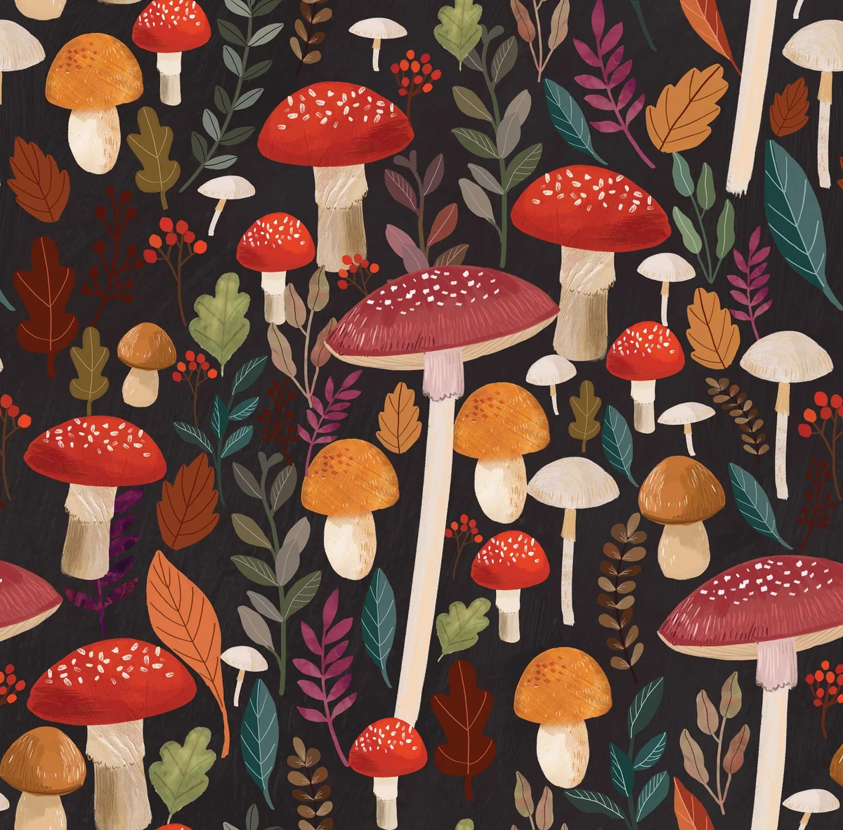Mushroom Muse Black Peel & Stick Wallpaper