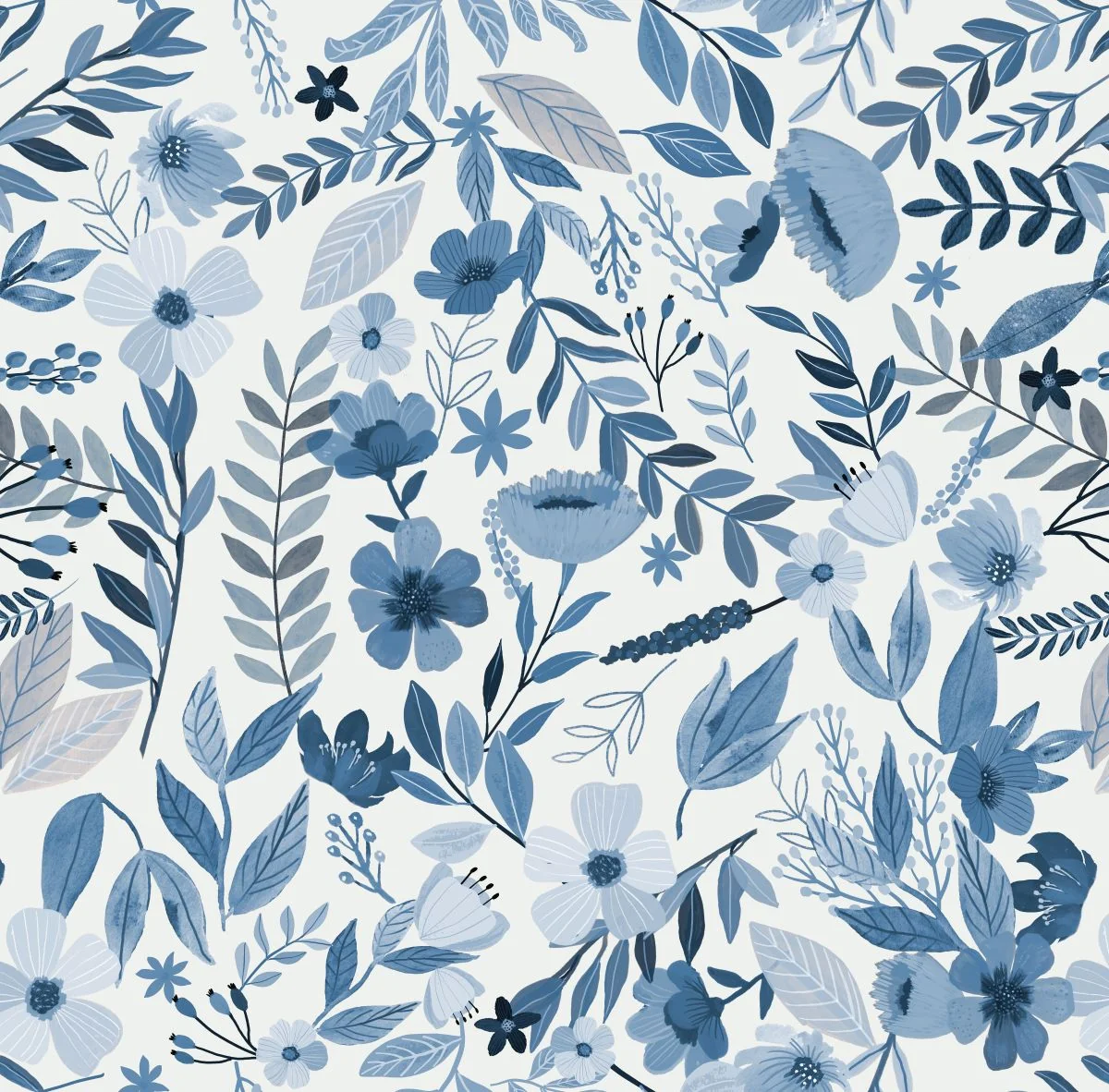Emilie Floral Blue Peel & Stick Wallpaper 