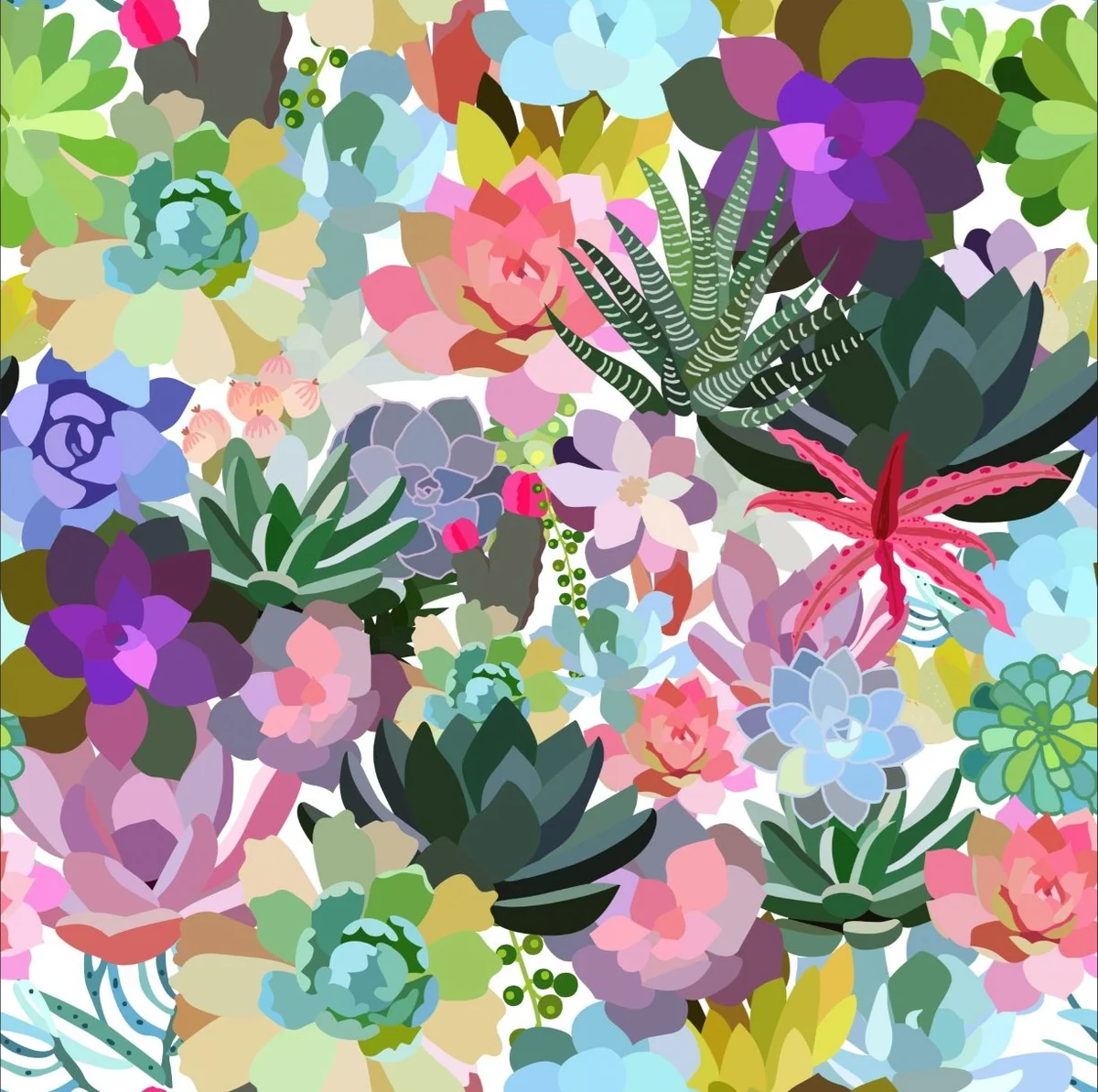 Mia's Succulent Bright Multi Color Peel & Stick Wallpaper