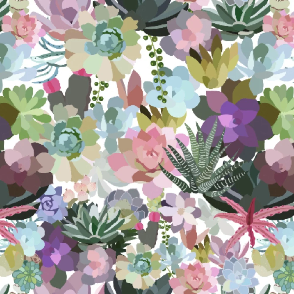 Mia's Succulent Soft Pastel Pink Peel & Stick Wallpaper