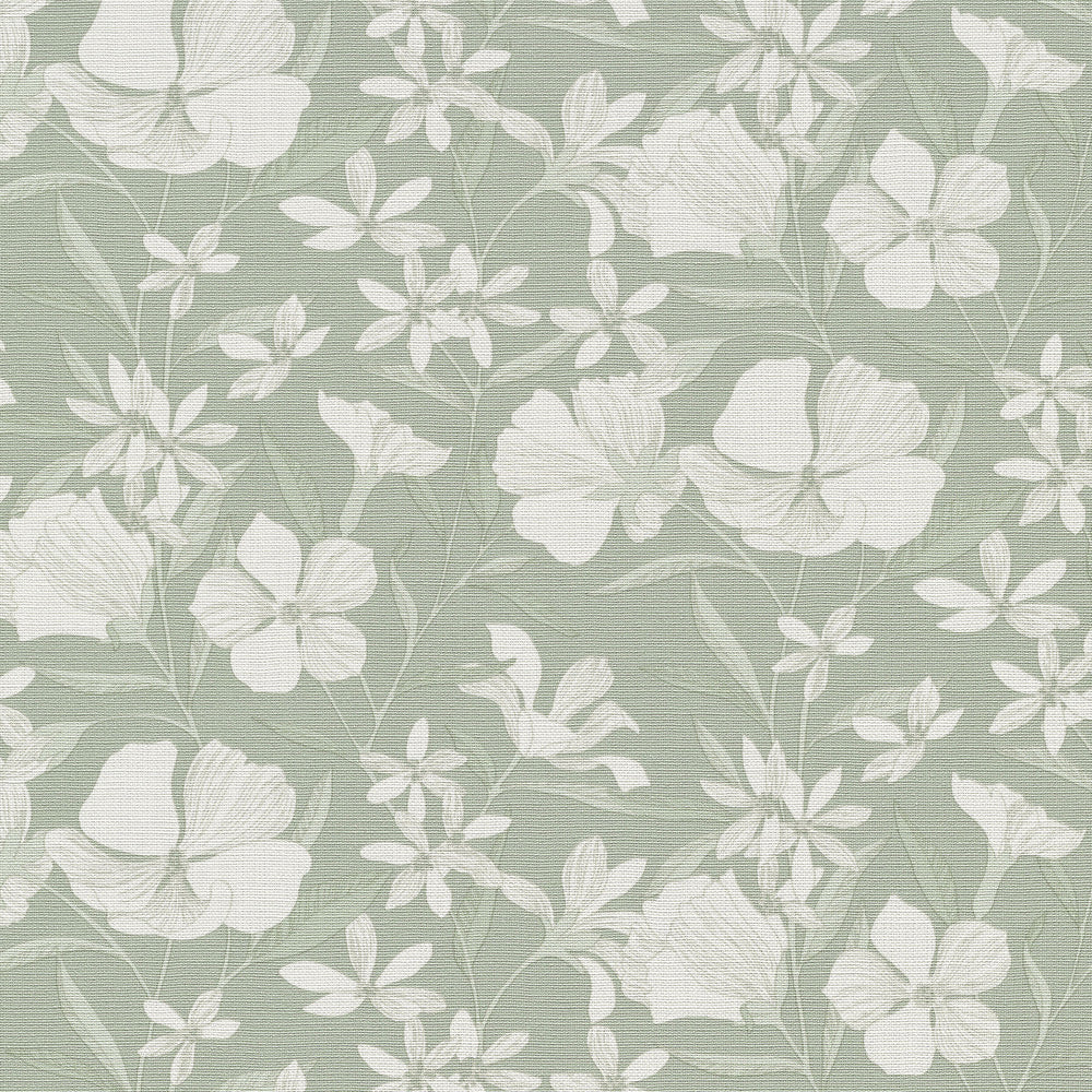 Floral Breeze Green Wallpaper