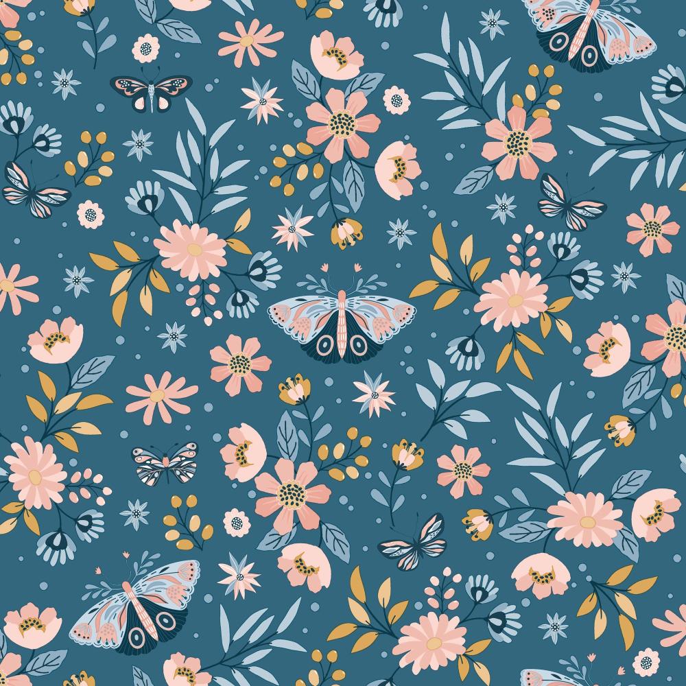 Whimsical Meadow Blue Wallpaper