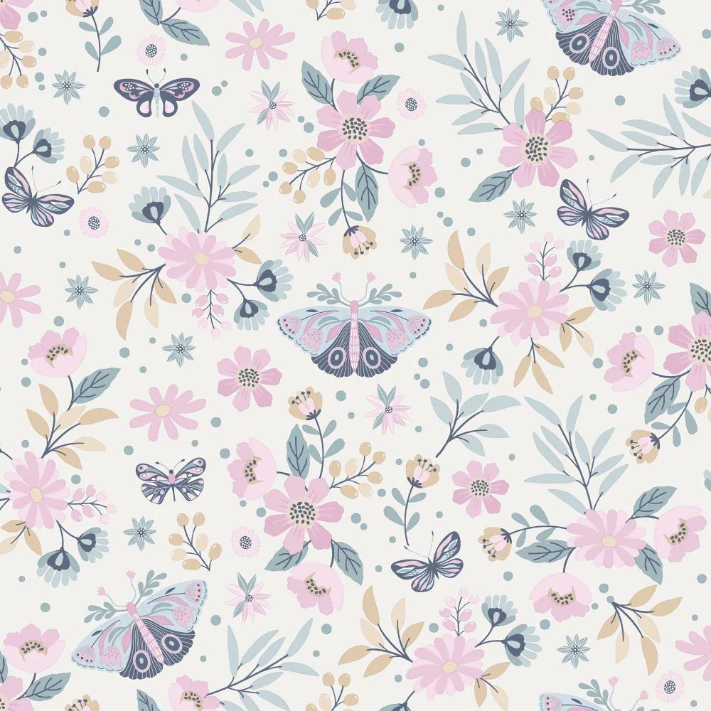 Whimsical Meadow Pink Wallpaper