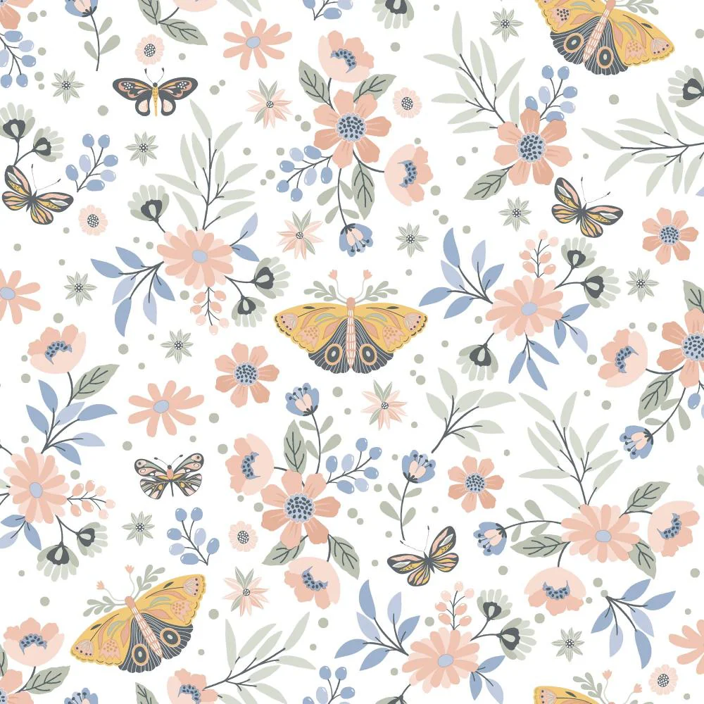Whimsical Meadow Orange Wallpaper