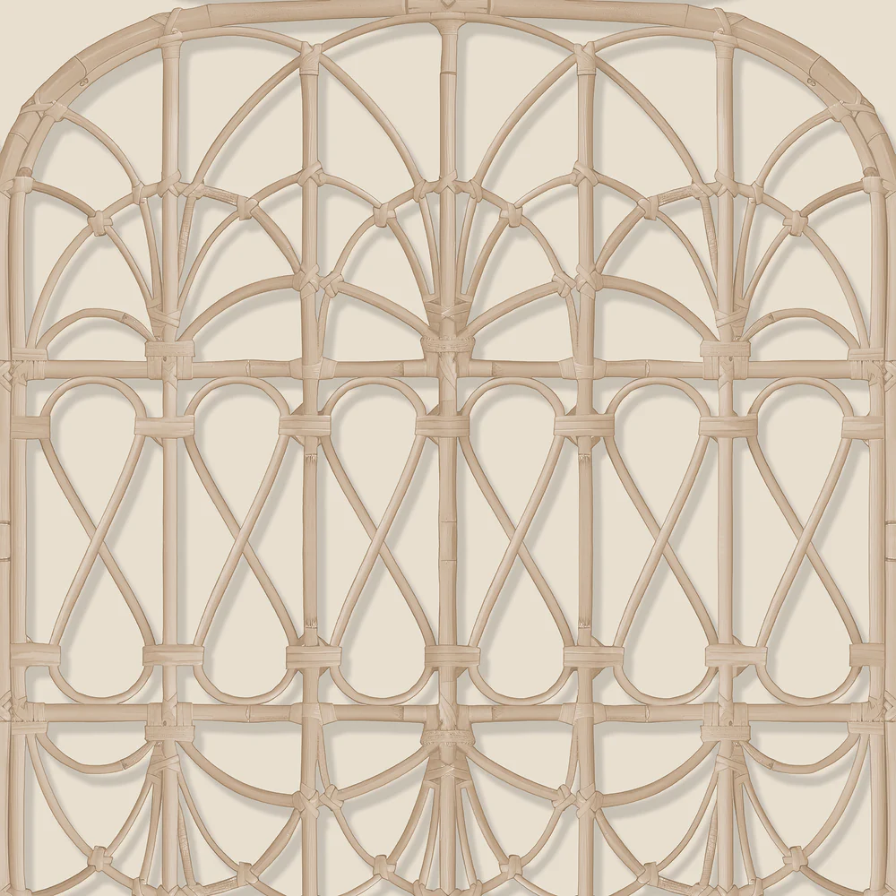 Lattice Rattan Panels Beige Wallpaper