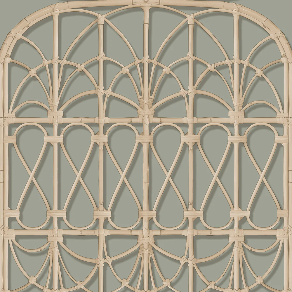 Lattice Rattan Panels Gray Wallpaper