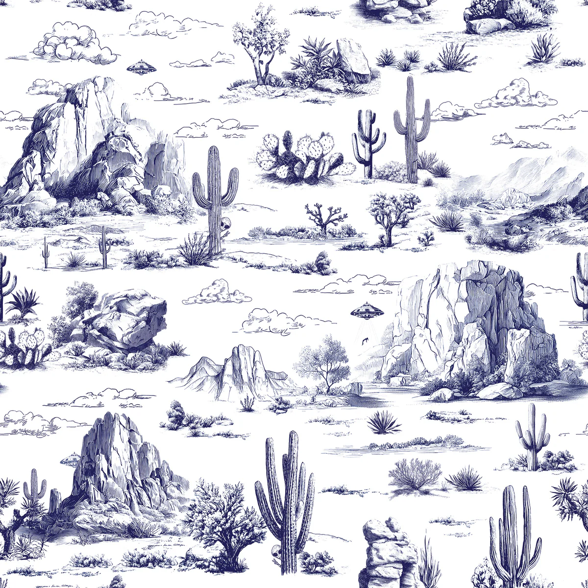 Area 51 Novelty Toile Navy Blue Peel and Stick Wallpaper