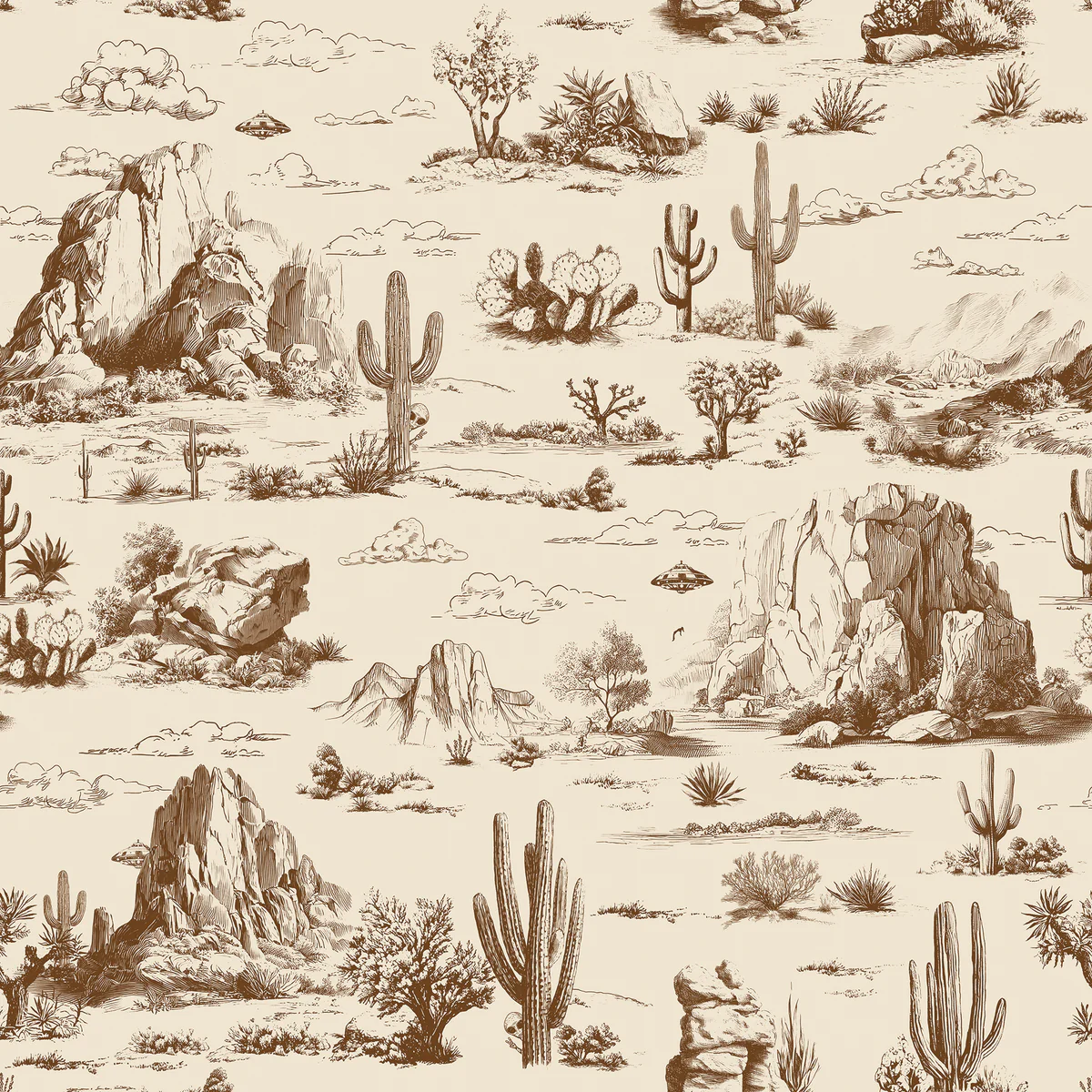 Area 51 Novelty Toile Brown Peel and Stick Wallpaper