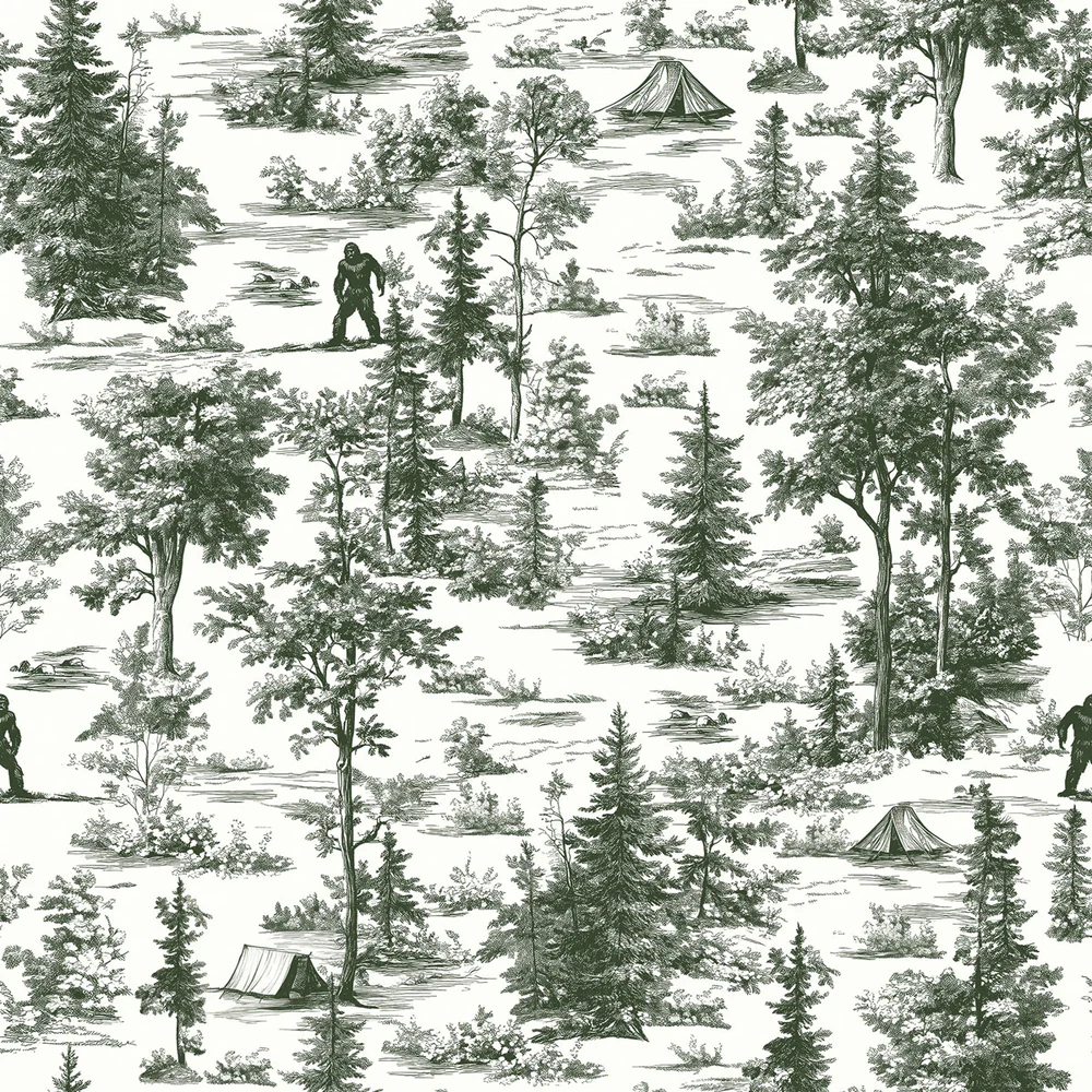 Bigfoot Novelty Toile Green Peel and Stick Wallpaper