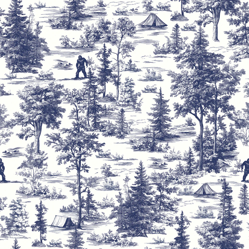 Bigfoot Novelty Toile Navy Peel and Stick Wallpaper