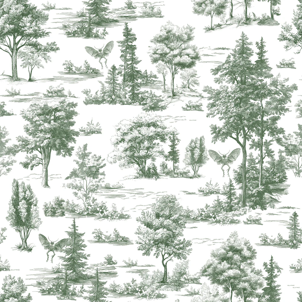 Mothman Novelty Toile Green Peel and Stick Wallpaper
