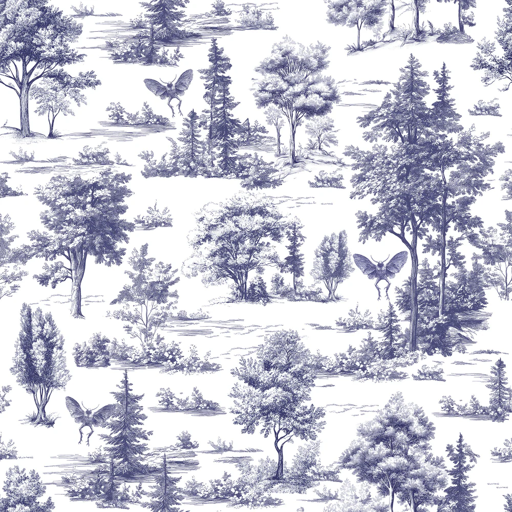 Mothman Novelty Toile Navy Peel and Stick Wallpaper