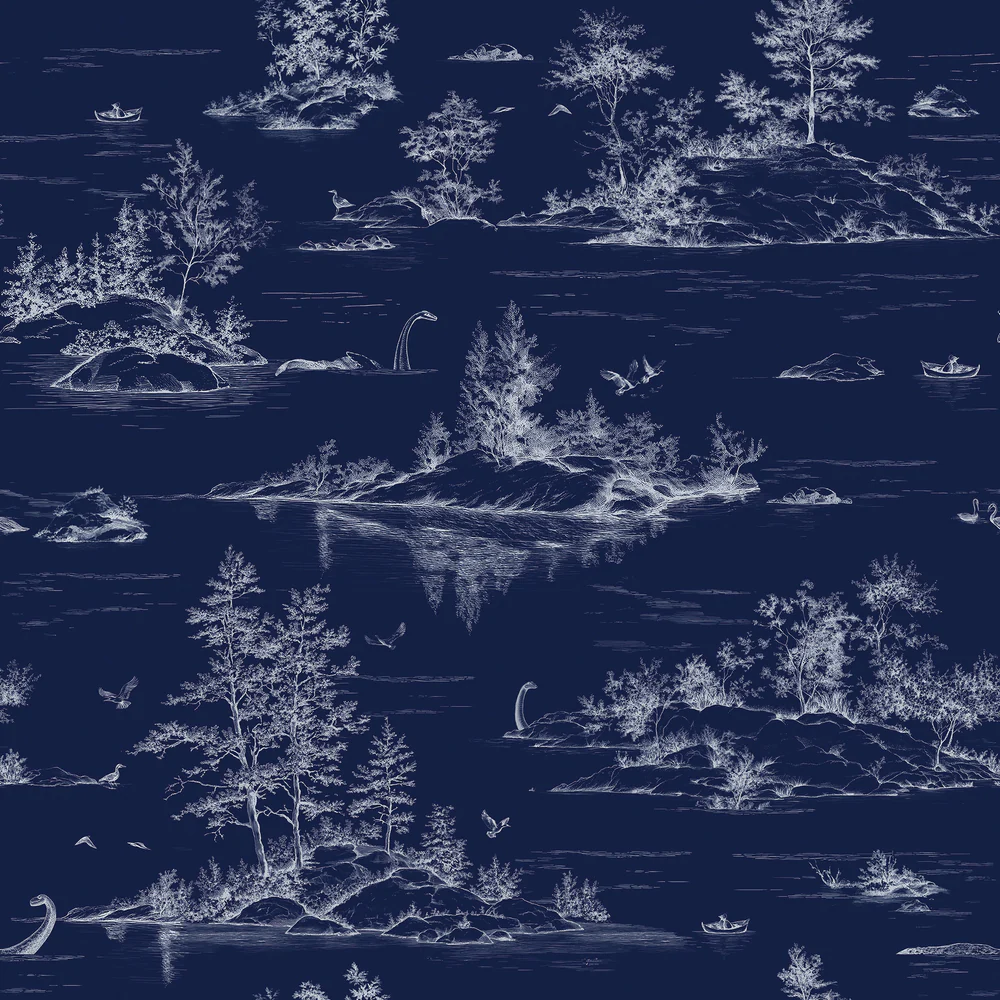 Nessie Novelty Toile Navy Peel and Stick Wallpaper