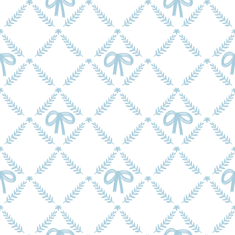 Heirloom Bow Trellis Blue Peel and Stick Wallpaper