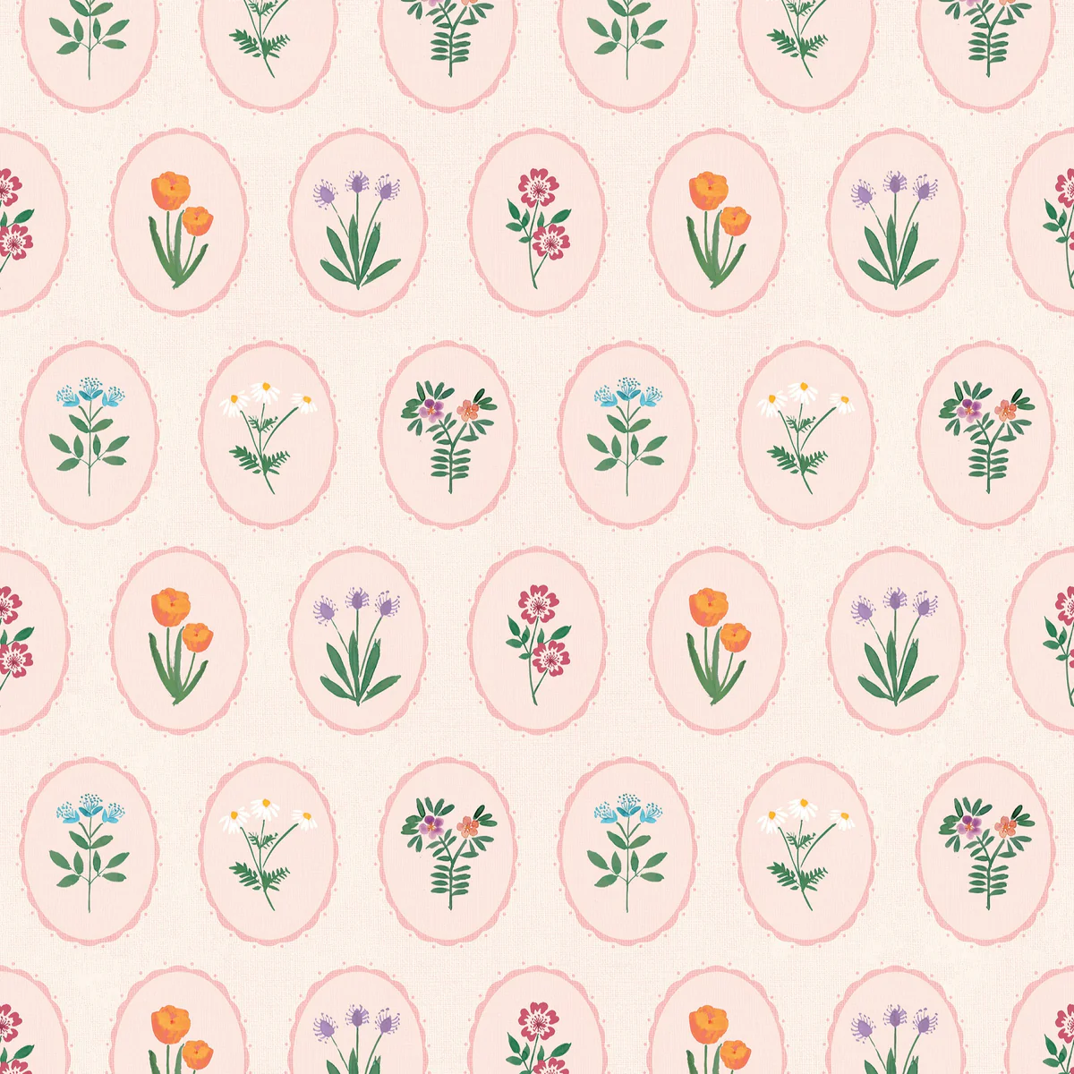 Heirloom Floral Medallions Blush Peel and Stick Wallpaper