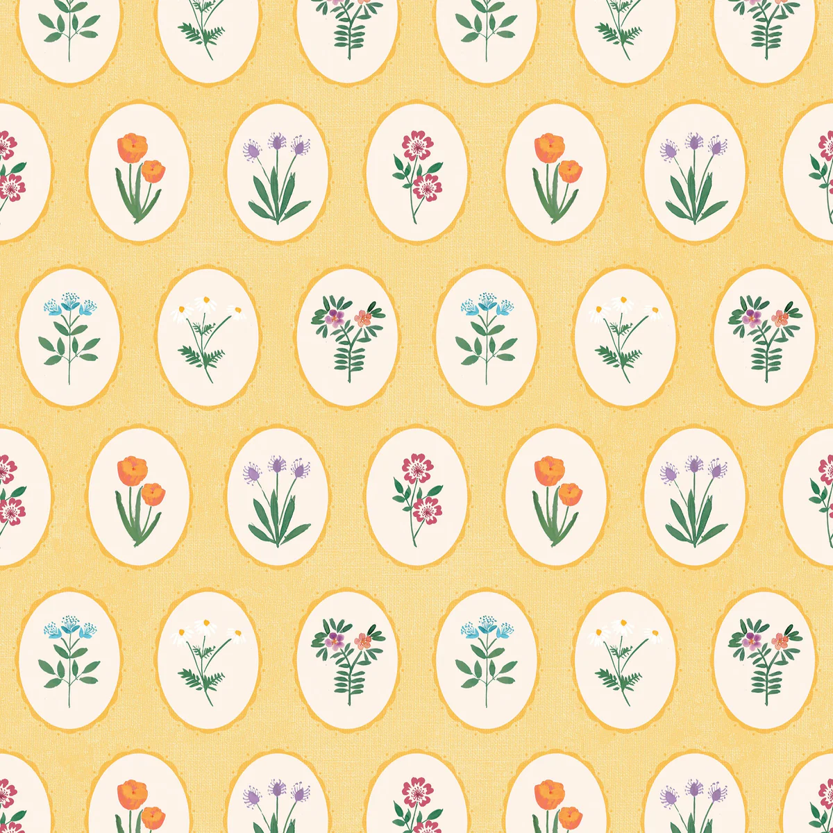 Heirloom Floral Medallions Yellow Peel and Stick Wallpaper