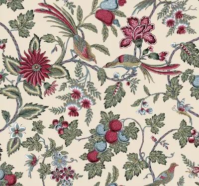 Parterre Raspberry Jacobean Wallpaper