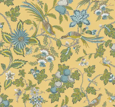 Parterre Light Yellow Jacobean Wallpaper